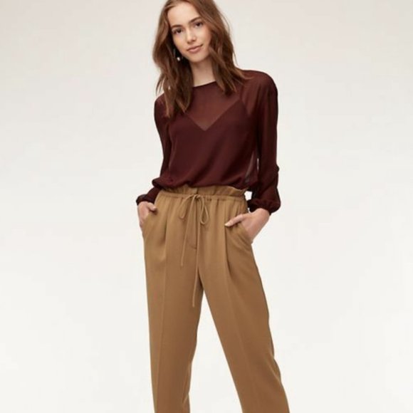 Aritzia Wilfred Burgundy Long-Sleeve Bodysuit Blouse Holiday, Sz S - Picture 3 of 7